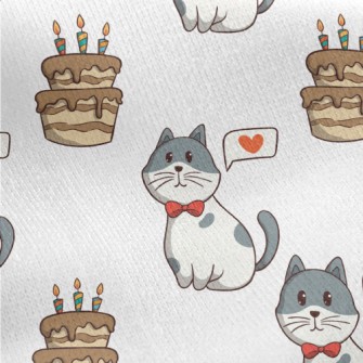Colorful Cat And Birthday Cake Jersey Backed Fleece