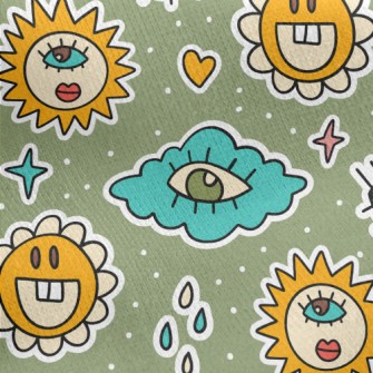 Eyes Clouds Sun Flowers Jersey Backed Fleece