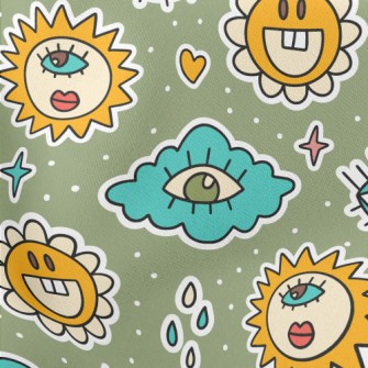 Eyes Clouds Sun Flowers Lightweight Cotton Poplin