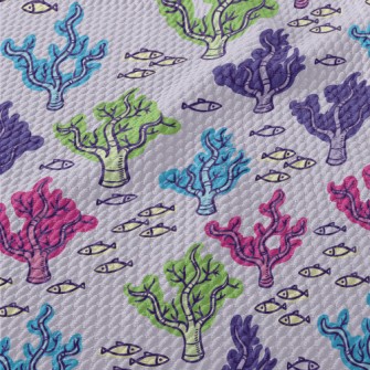 Colorful Corals And Small Fish Birdseye Piqué