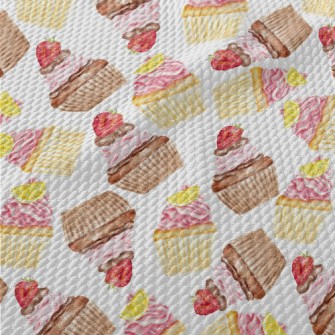 Hand Drawn Watercolor Cupcakes Birdseye Piqué