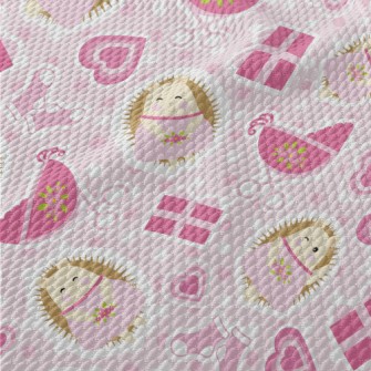 Pink Hedgehog And Baby Carriag Birdseye Piqué