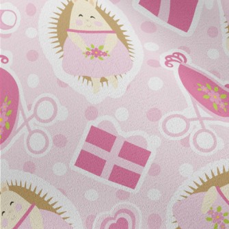 Pink Hedgehog And Baby Carriag Chiffon