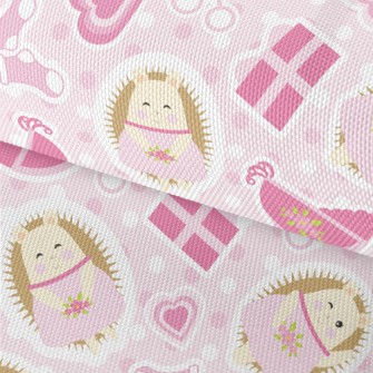 Pink Hedgehog And Baby Carriag Waterproof Oxford