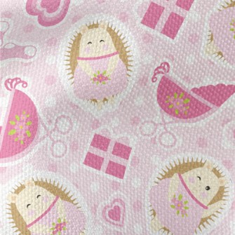 Pink Hedgehog And Baby Carriag Waterproof Canvas