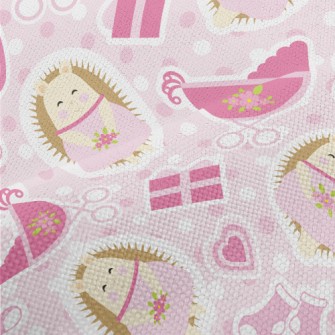 Pink Hedgehog And Baby Carriag Performance Linen
