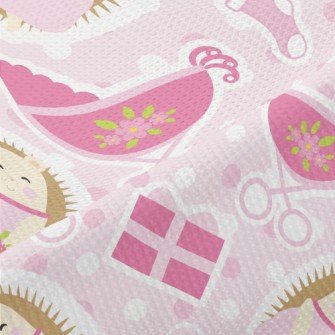Pink Hedgehog And Baby Carriag Piqué