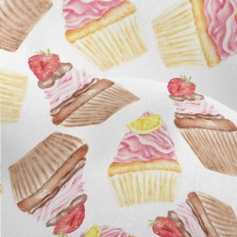 Hand Drawn Watercolor Cupcakes Lightweight Performance Linen
