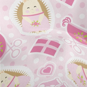 Pink Hedgehog And Baby Carriag Lightweight Performance Linen