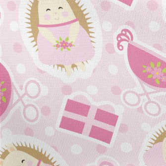 Pink Hedgehog And Baby Carriag Pongee