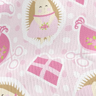 Pink Hedgehog And Baby Carriag Stretch Jersey