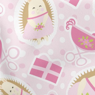 Pink Hedgehog And Baby Carriag Lightweight Cotton Poplin