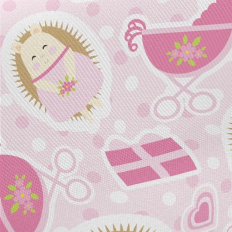 Pink Hedgehog And Baby Carriag Midweight Cotton Poplin