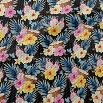 Tropical Flowers Fruit Coconut Birdseye Piqué