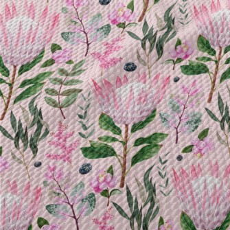 Pink Flowers Leaves Berries Birdseye Piqué