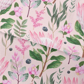 Pink Flowers Leaves Berries Waterproof Oxford
