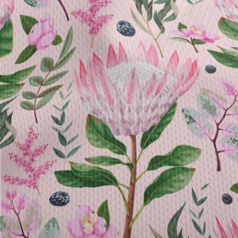 Pink Flowers Leaves Berries Athletic Mesh Flat Back