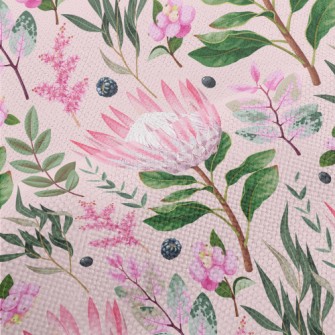 Pink Flowers Leaves Berries Performance Linen