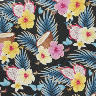 Tropical Flowers Fruit Coconut Twill