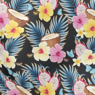 Tropical Flowers Fruit Coconut Stretch Ponte