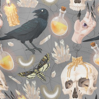 Ghost Hand Skull Crow Candle Stretch Ponte