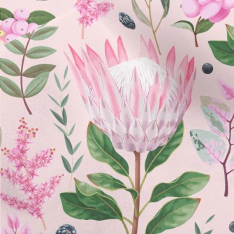 Pink Flowers Leaves Berries Micro Fleece