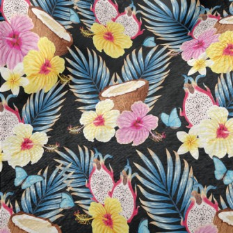 Tropical Flowers Fruit Coconut Minky