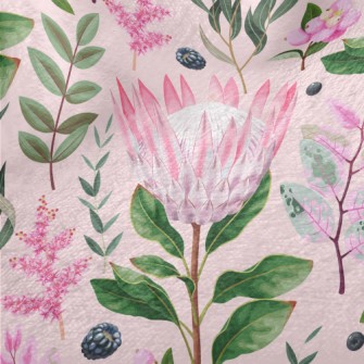 Pink Flowers Leaves Berries Minky