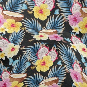 Tropical Flowers Fruit Coconut Lightweight Performance Linen