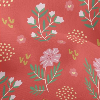 Simple Pink Flowers And Dots Lightweight Performance Linen