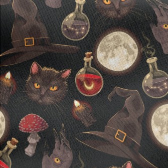 Witch Hat Black Cat Ghost Hand Jersey Backed Fleece