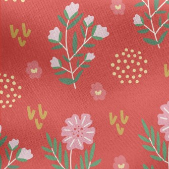 Simple Pink Flowers And Dots Jersey Backed Fleece