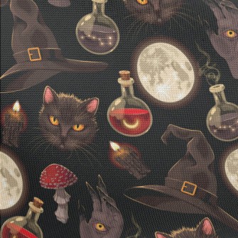 Witch Hat Black Cat Ghost Hand Pongee
