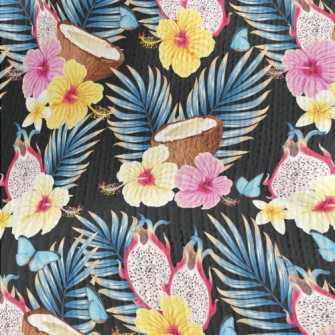 Tropical Flowers Fruit Coconut Stretch Jersey