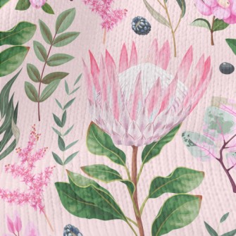 Pink Flowers Leaves Berries Stretch Jersey