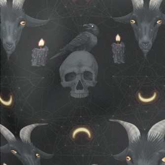Skull And Candle Crow Goat Lightweight Cotton Poplin