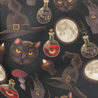 Witch Hat Black Cat Ghost Hand Lightweight Cotton Poplin