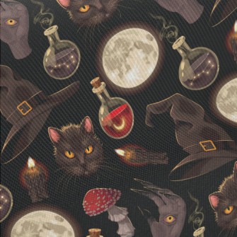 Witch Hat Black Cat Ghost Hand Midweight Cotton Poplin