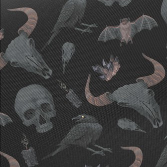 Cow Bone Skull Crow Bat Midweight Cotton Poplin