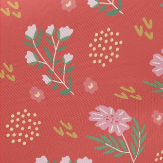 Simple Pink Flowers And Dots Midweight Cotton Poplin
