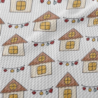 Hand Drawn Cute House And Chri Birdseye Piqué