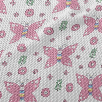 Pink Butterflies And Flowers Birdseye Piqué