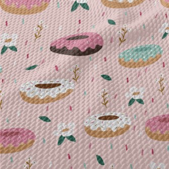 Colorful Donuts And Flowers Birdseye Piqué