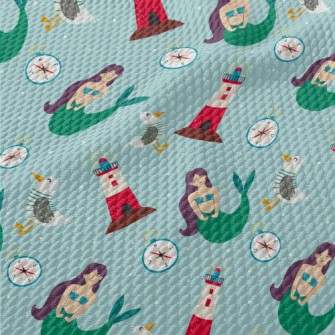 Mermaid And Seagull Lighthouse Birdseye Piqué