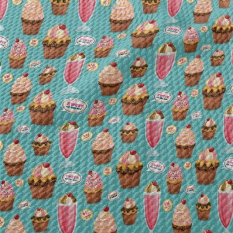 Sweet Cherry Drink And Cupcake Birdseye Piqué