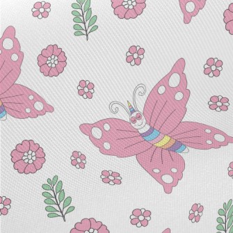 Pink Butterflies And Flowers Twill