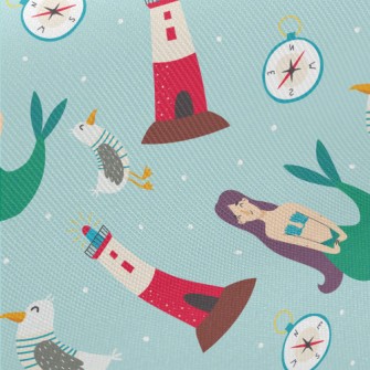 Mermaid And Seagull Lighthouse Twill
