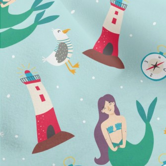 Mermaid And Seagull Lighthouse Micro Fleece