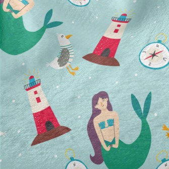 Mermaid And Seagull Lighthouse Minky