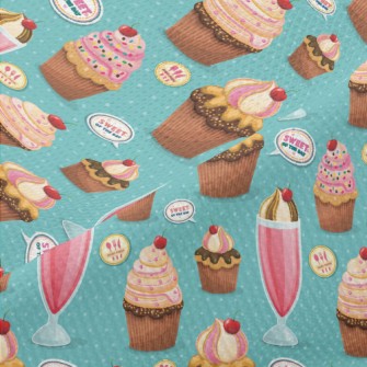 Sweet Cherry Drink And Cupcake Piqué